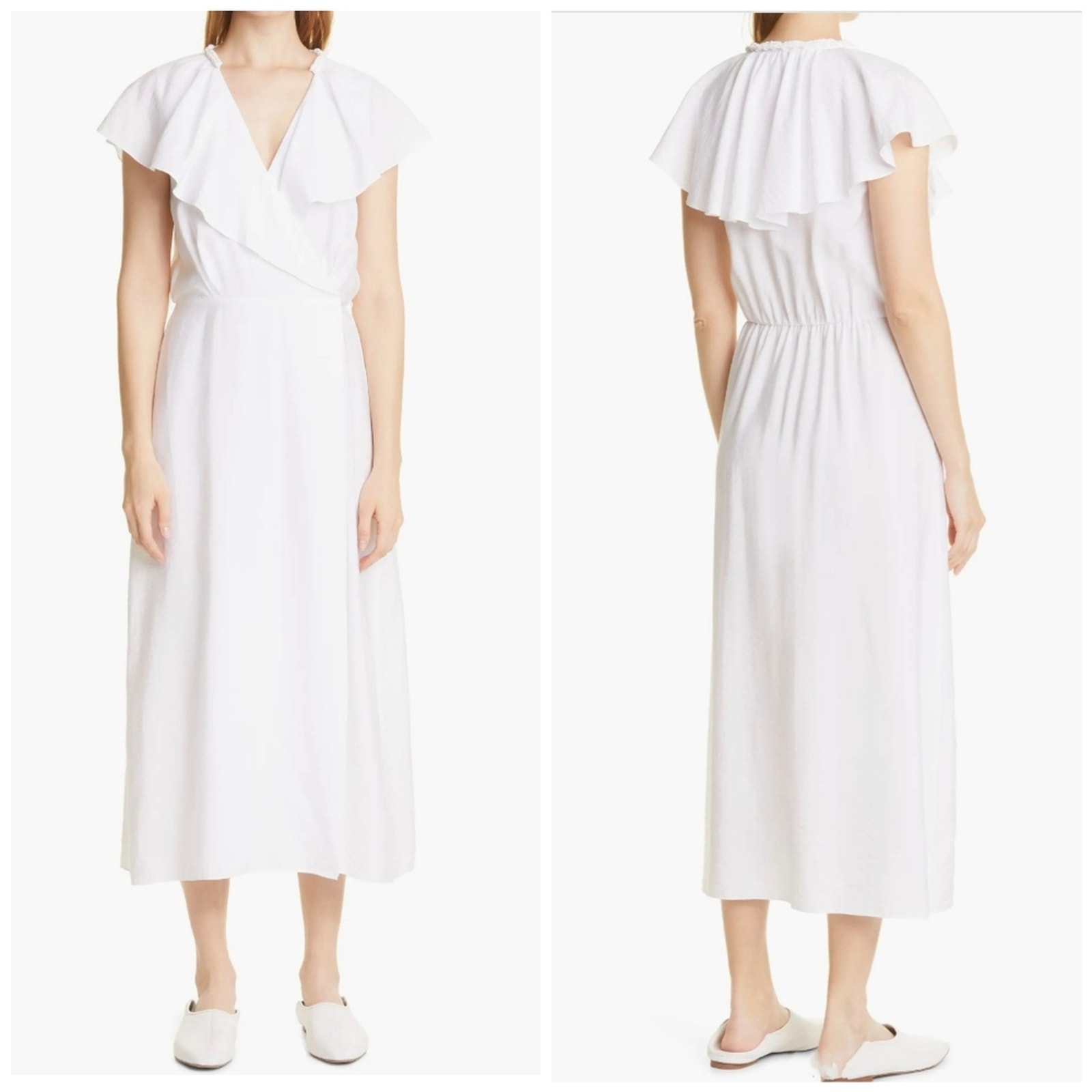 Nwt Vince White Flutter Sleeve Feminine Wrap Braided Dress Size L